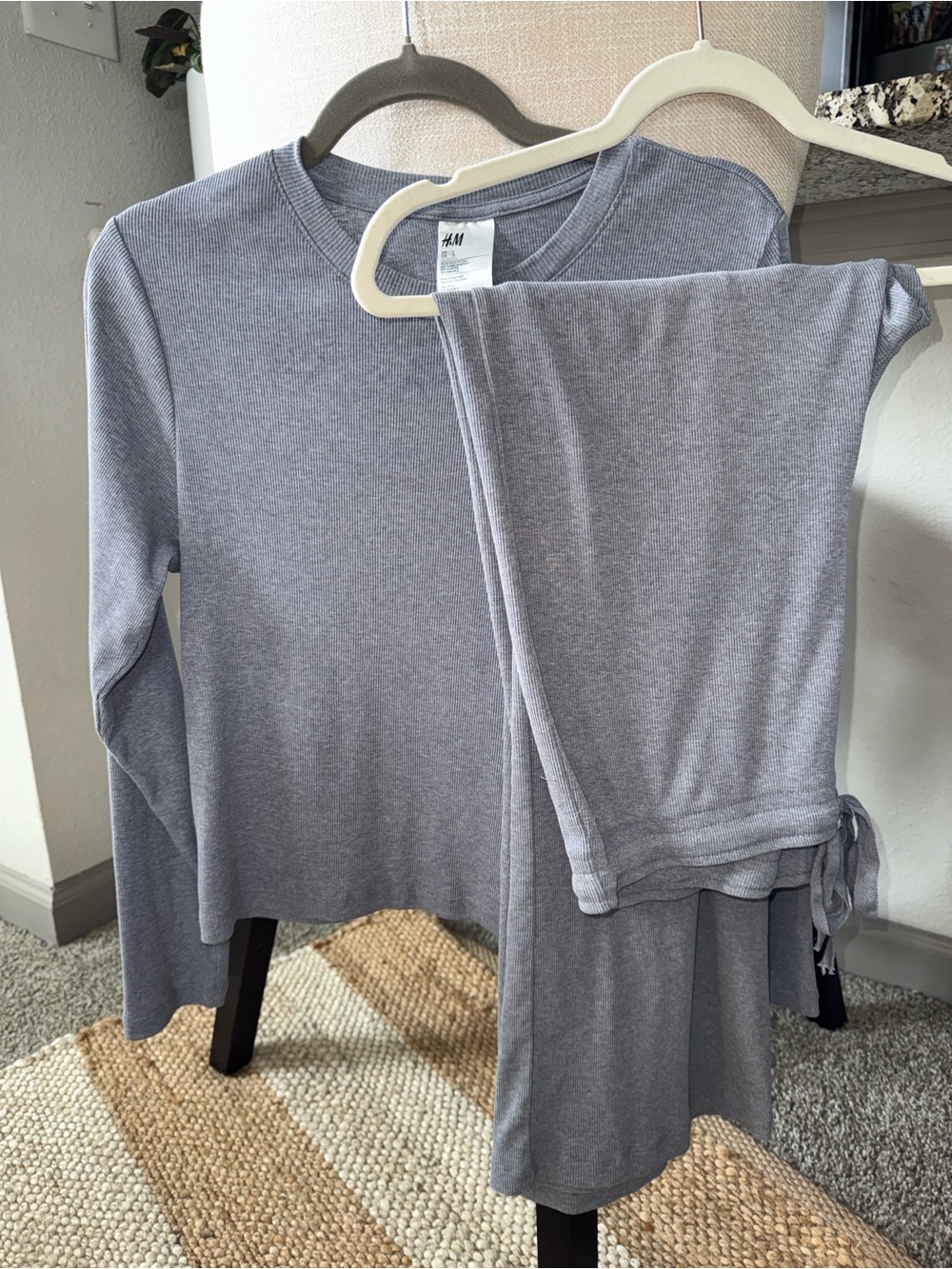 H&M Heather Blue- Gray Ribbed Loungewear Set - Long Sleeve Top & Pants